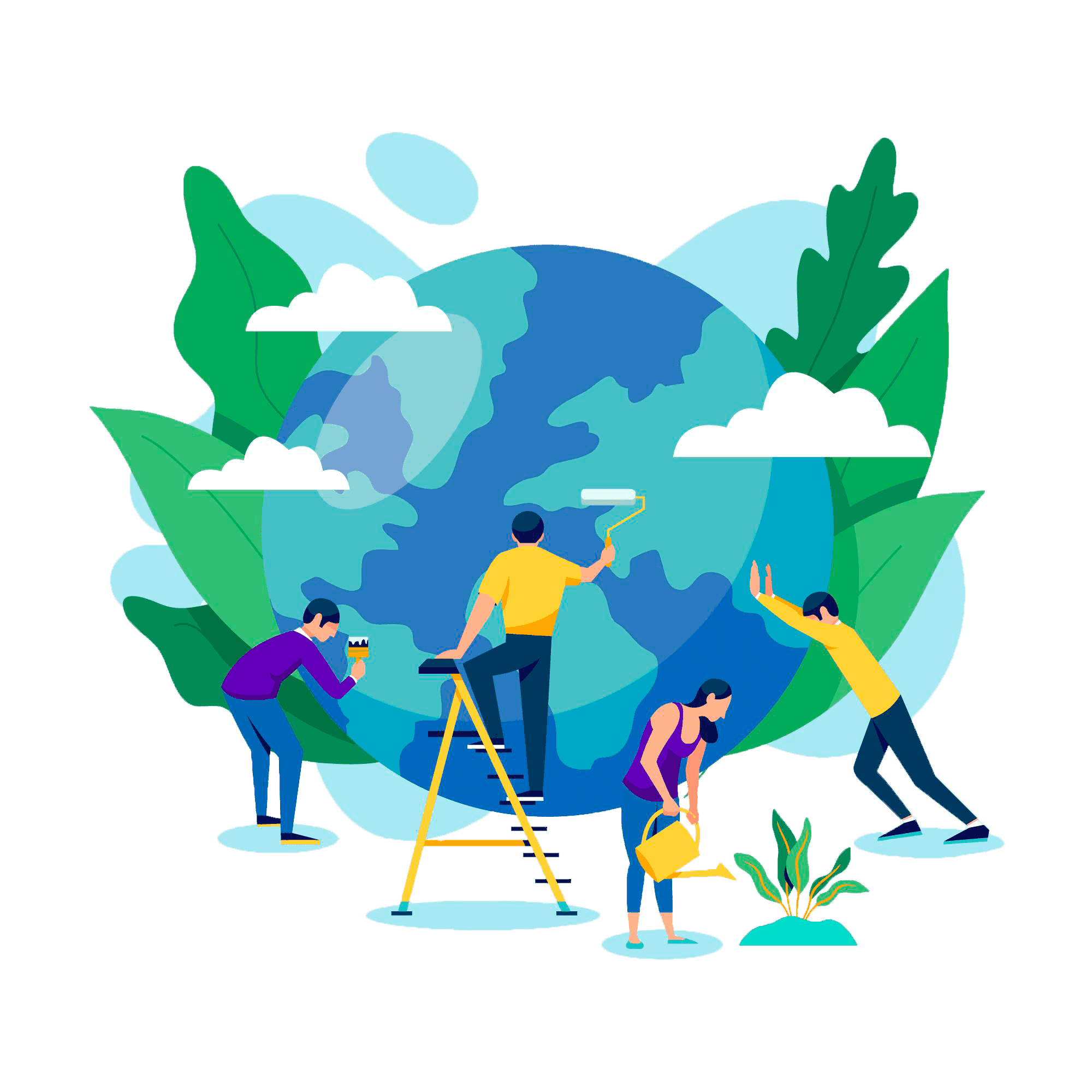 Ilustração de pessoas cuidando do planeta